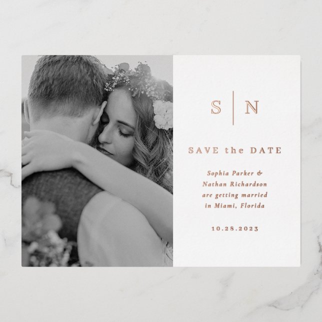 Minimal and Chic | Photo Save the Date Rose Gold Foil Invitation Postcard (Front)