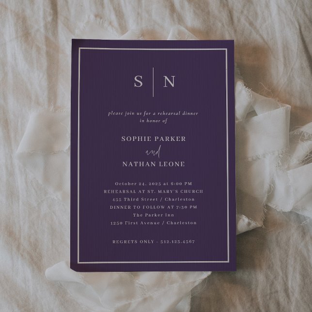 Minimal and Chic Purple | Elegant Rehearsal Dinner Invitation (A colorful yet elegant choice in purple for your wedding rehearsal dinner invitations)