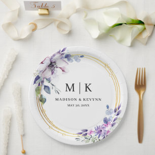 Minimal and Chic Purple Gold Floral   Wedding  Paper Plate