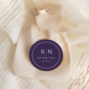 Minimal and Chic Purple Wedding Initial Classic Round Sticker