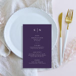 Minimal and Chic | Purple Wedding Menu<br><div class="desc">These elegant,  modern wedding menu cards or rehearsal dinner menu cards feature a simple purple and white text design that exudes minimalist style. Add your initials or monogram to make them completely your own.</div>