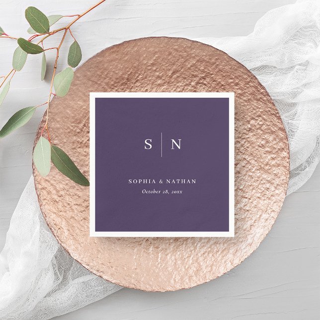 Minimal and Chic | Purple Wedding Napkin (A colorful, classic purple wedding napkin featuring your monogram)