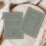 Minimal and Chic Sage Green | All in One Wedding Invitation<br><div class="desc">These elegant, modern all in one wedding invitations feature a simple sage green and white minimalist text design, with a classic frame at the border. Add your initials or monogram to make them completely your own. The back of the invitations feature room for your wedding details (reception info, hotel accommodations,...</div>