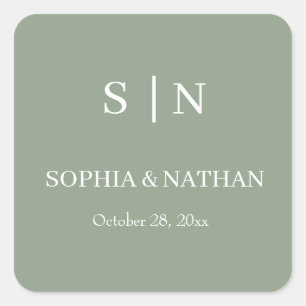 Minimal and Chic   Sage Green and White Wedding Square Sticker