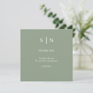 Minimal and Chic   Sage Green and White Wedding Thank You Card