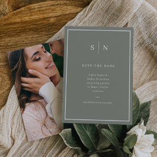 Minimal and Chic   Sage Green and White with Photo Save The Date