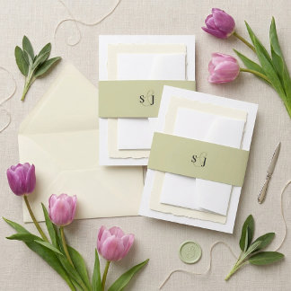 Minimal and Chic Sage Green Monogram  Invitation Belly Band