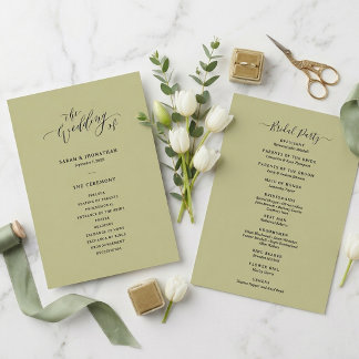 Minimal and Chic Sage Green Wedding  Program
