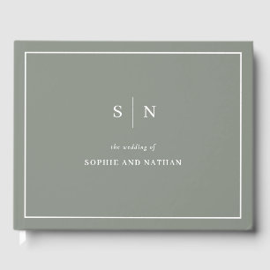 Minimal and Chic Sage Green   White Border Wedding Guest Book