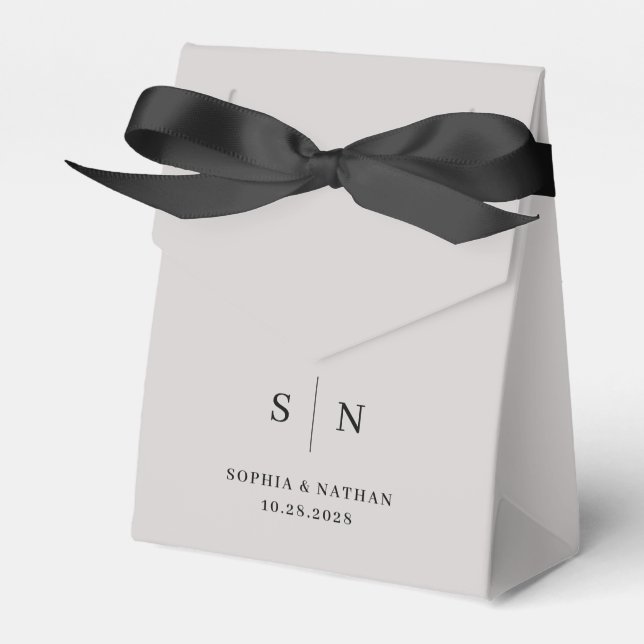 Minimal and Chic | Soft Grey and Black Wedding Favour Box (Front Side)