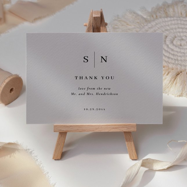 Minimal and Chic | Soft Grey and Black Wedding Thank You Card (Creator Uploaded)