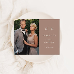 Minimal and Chic Taupe   Photo Wedding Thank You Postcard