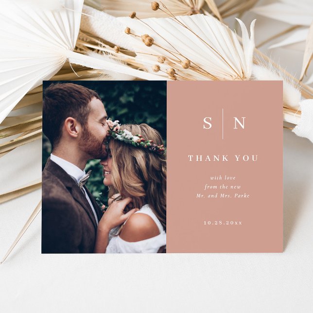 Minimal and Chic | Terracotta Two Photo Wedding Thank You Card (Creator Uploaded)