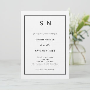 Minimal and Chic White and Black Wedding Invitation