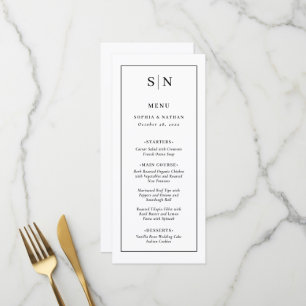 Minimal and Chic White and Black Wedding Menu