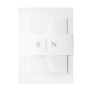 Minimal and Chic   White and Dusty Blue Monogram Invitation Belly Band