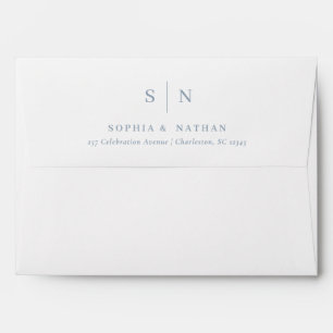 Minimal and Chic White and Dusty Blue Wedding Envelope