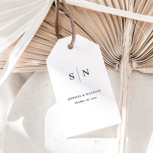 Minimal and Chic   White and Navy Blue Wedding Gift Tags