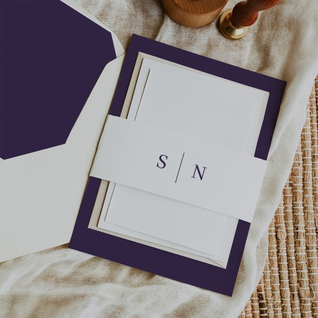 Minimal and Chic | White and Purple Monogram Invitation Belly Band (This belly band will tie your whole purple Minimal and Chic wedding suite together flawlessly)