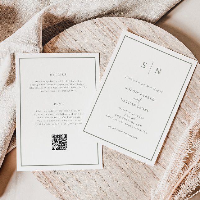 Minimal and Chic White and Sage All in One Wedding Invitation (Creator Uploaded)