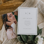 Minimal and Chic | White and Sage Green with Photo Save The Date<br><div class="desc">These elegant,  modern wedding save the date cards feature a simple white and sage green minimalist text design,  with a classic frame at the border. Add your initials or monogram to make them completely your own and add your favourite personal photo on the back.</div>