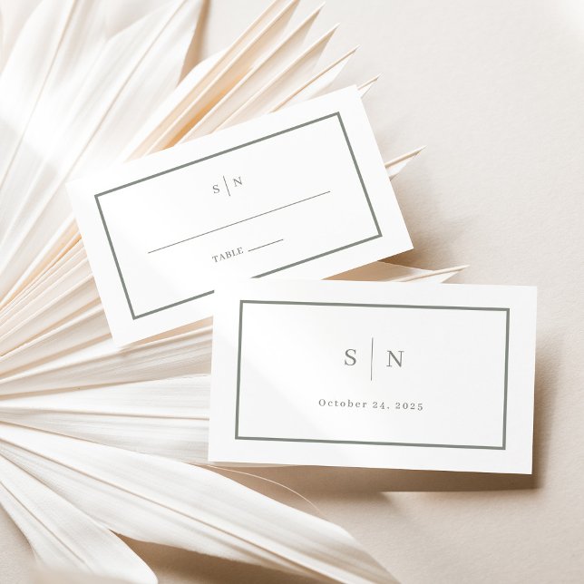 Minimal and Chic | White and Sage Wedding Flat Place Card (Creator Uploaded)