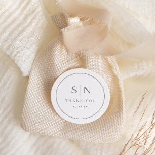 Minimal and Chic   White with Sage Wedding Initial Classic Round Sticker