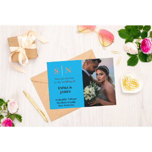 Minimal and ChicDusty Blue Two Photo Wedding   Tha Thank You Card