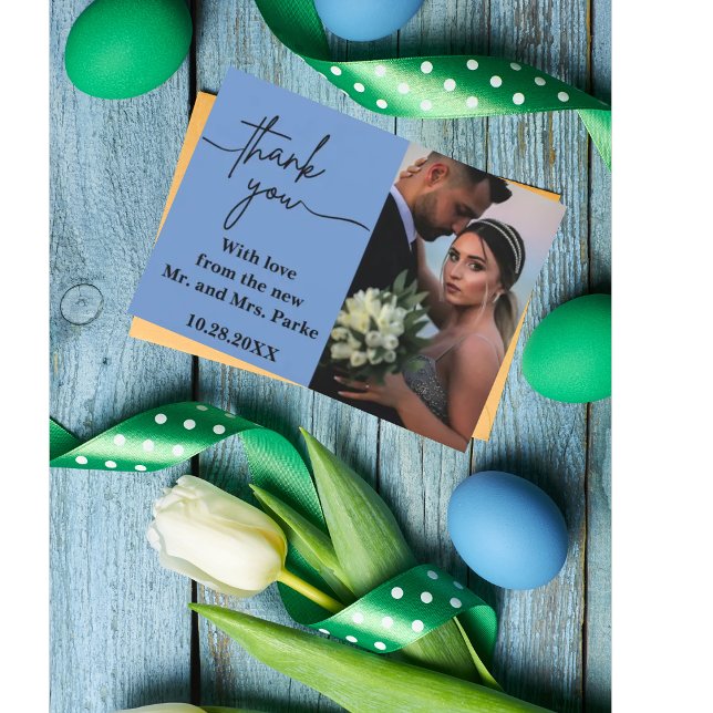 Minimal and ChicDusty Blue Two Photo Wedding   Thank You Card (Creator Uploaded)