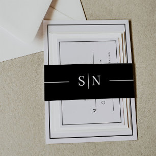 Minimal and Linear Monogram Dark Black Invitation Belly Band