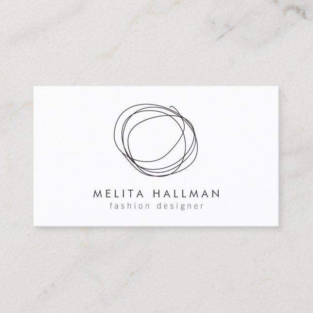 Minimal and Modern Black Designer Scribble Logo Business Card (Front)