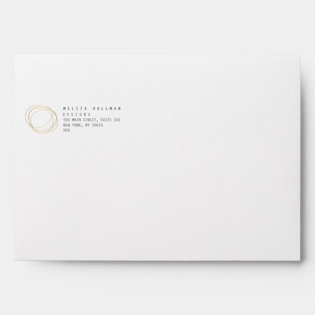 Minimal and Modern Designer Scribble Logo in Gold Envelope (Front)