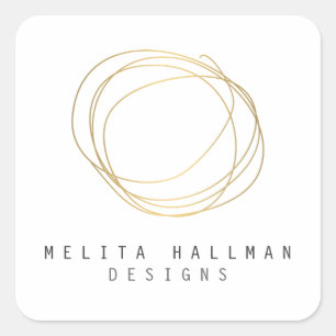 Minimal and Modern Gold Designer Scribble Logo Square Sticker