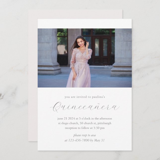 Minimal and Modern Quinceañera Photo Blush Pink Invitation (Front/Back)