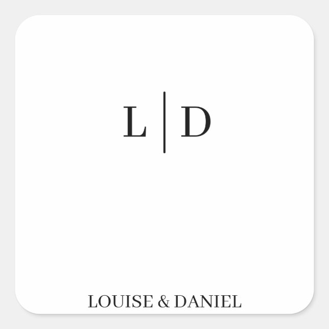 Minimal and Simple Personalised Wedding Square Sticker (Front)