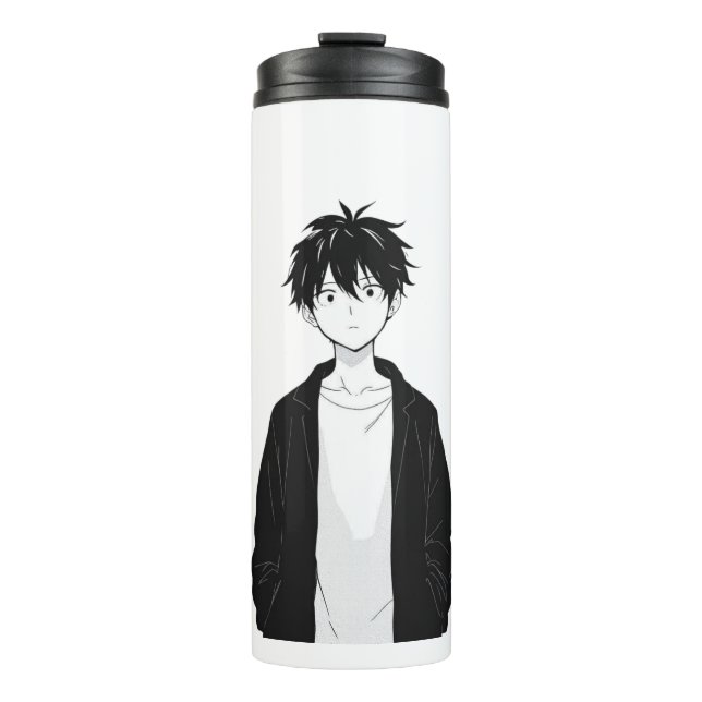 Minimal Anime Boy Thermal Tumbler (Front)