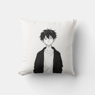 Minimal Anime Boy Throw Pillow