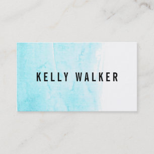 Minimal aqua blue and black watercolor business card