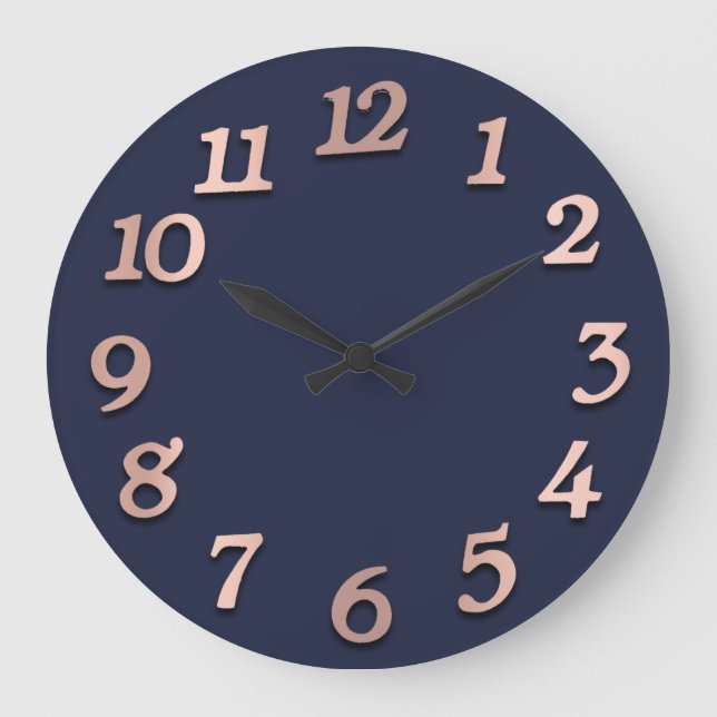 Minimal Arabic Numbers Blue Navy Gold Blush Large Clock (Front)