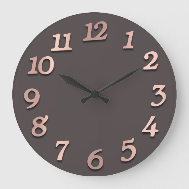 Minimal Arabic Numbers Rose Grey Gold Graphite Large Clock (Front)