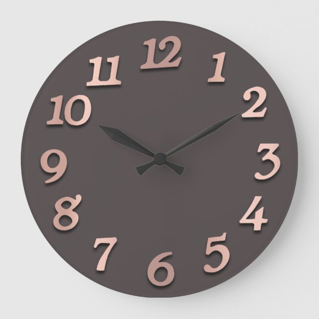 Minimal Arabic Numbers Rose Grey Gold Khaki Large Clock (Front)