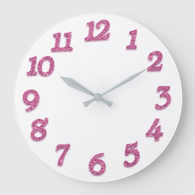 Minimal Arabic Numbers White Raspberry Pink Large Clock (Front)