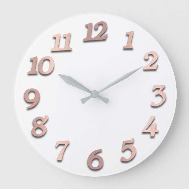 Minimal Arabic Numbers White Rose Gold Blush Large Clock (Front)