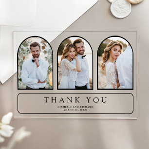 Minimal Arch 3 Photo Wedding Thank You Acrylic Invitations