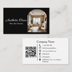 Minimal Arch Aesthetic Clinic QR Code Black White Business Card
