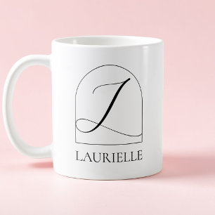 Minimal Arch Black Script Initial L Name Monogram Coffee Mug