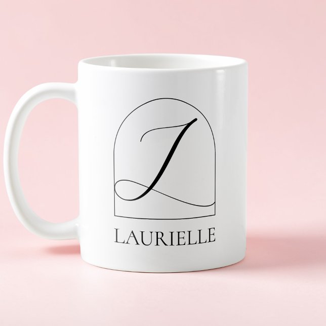 Minimal Arch Black Script Initial L Name Monogram Coffee Mug (Minimal Arch Black Script Initial L Name Monogram Coffee Mug)