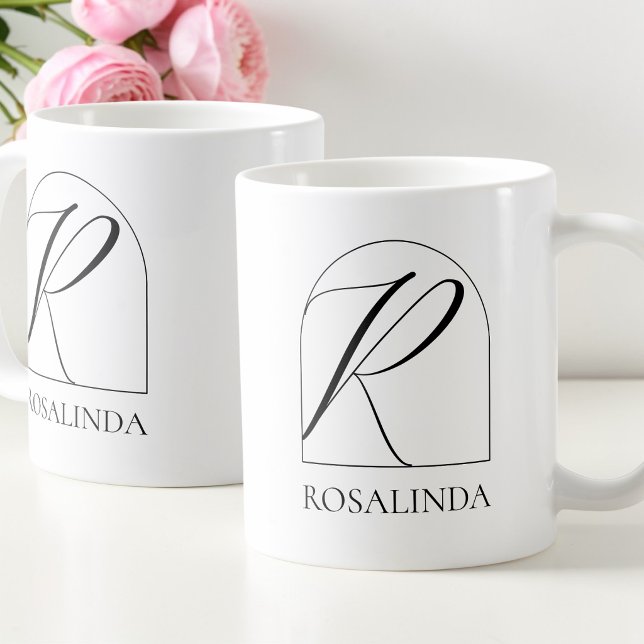 Minimal Arch Black Script Initial R Name Monogram Coffee Mug (Minimal Arch Black Script Initial R Name Monogram Coffee Mug)