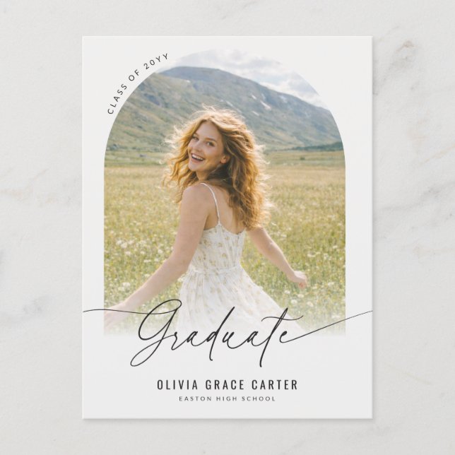 Minimal Arch Photo Graduation Party Invitation Postcard (Front)