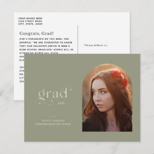 Minimal Arch Sage Green 2025 Photo Graduation Postcard